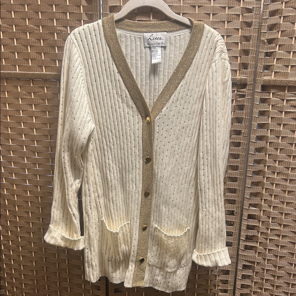 Linea by Louis Dell'Olio Cream and Gold Cardigan